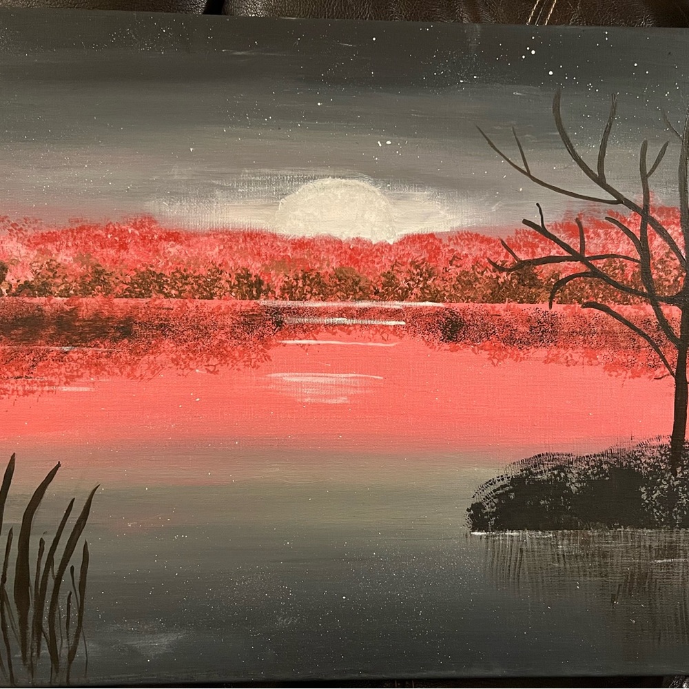 Serene Landscape Canvas Art in Red and Gray